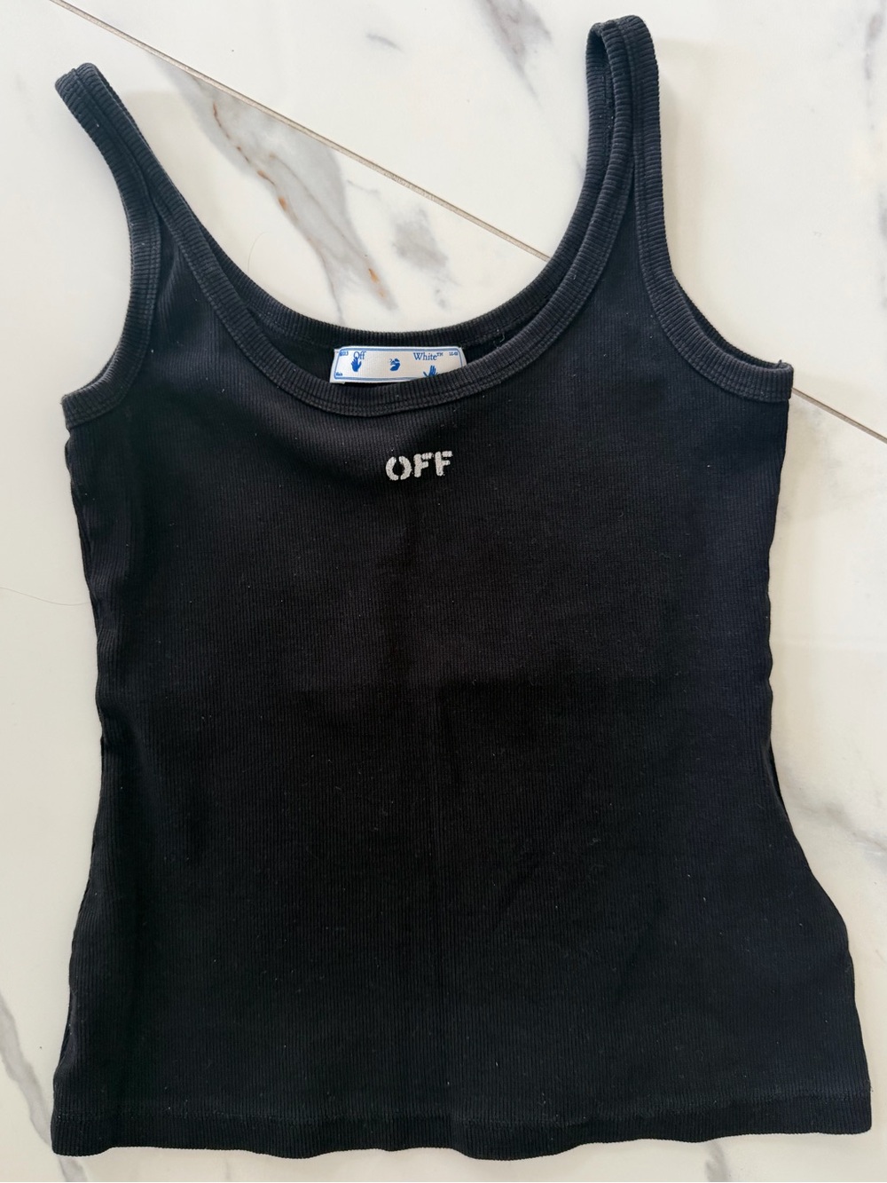 Off-White Black Ribbed Logo Tank Top